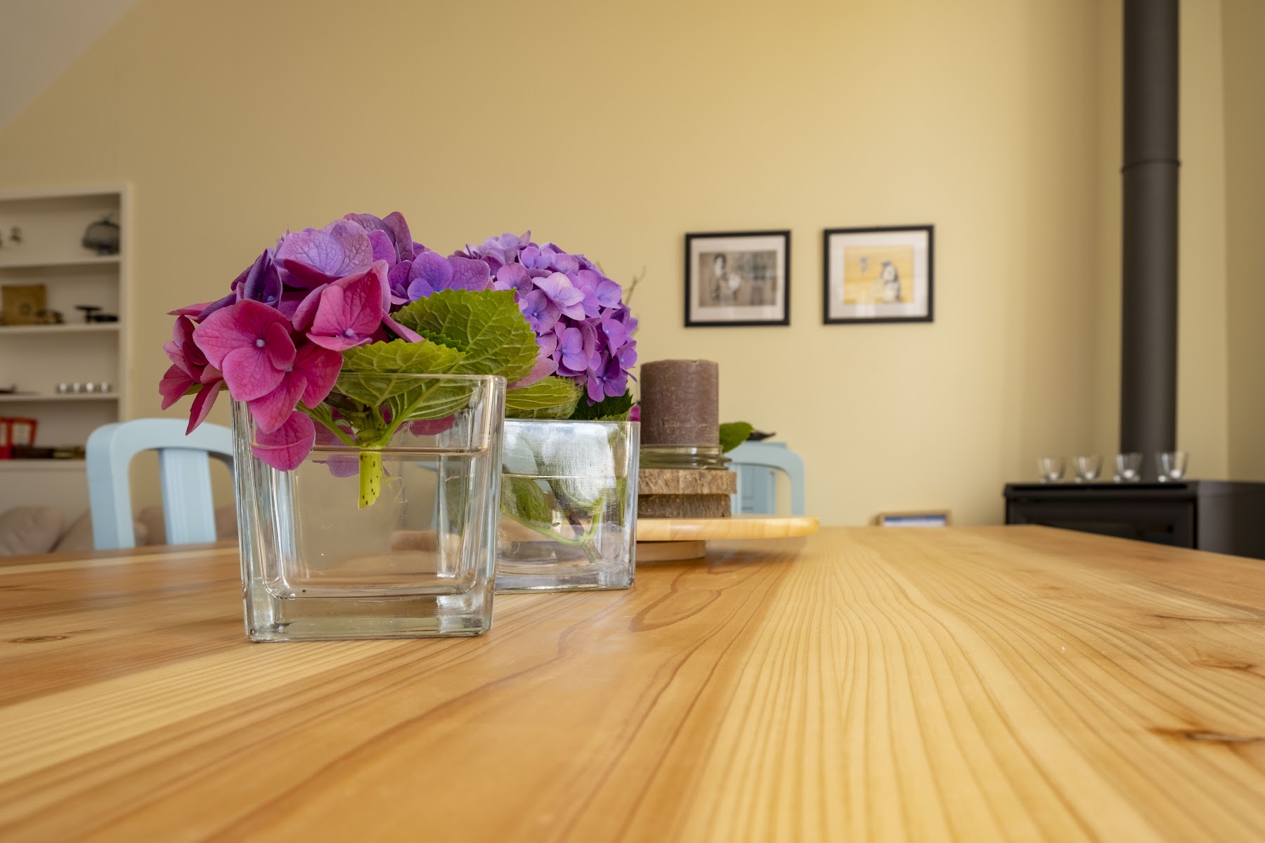 Interior dining table and open kitchen area
